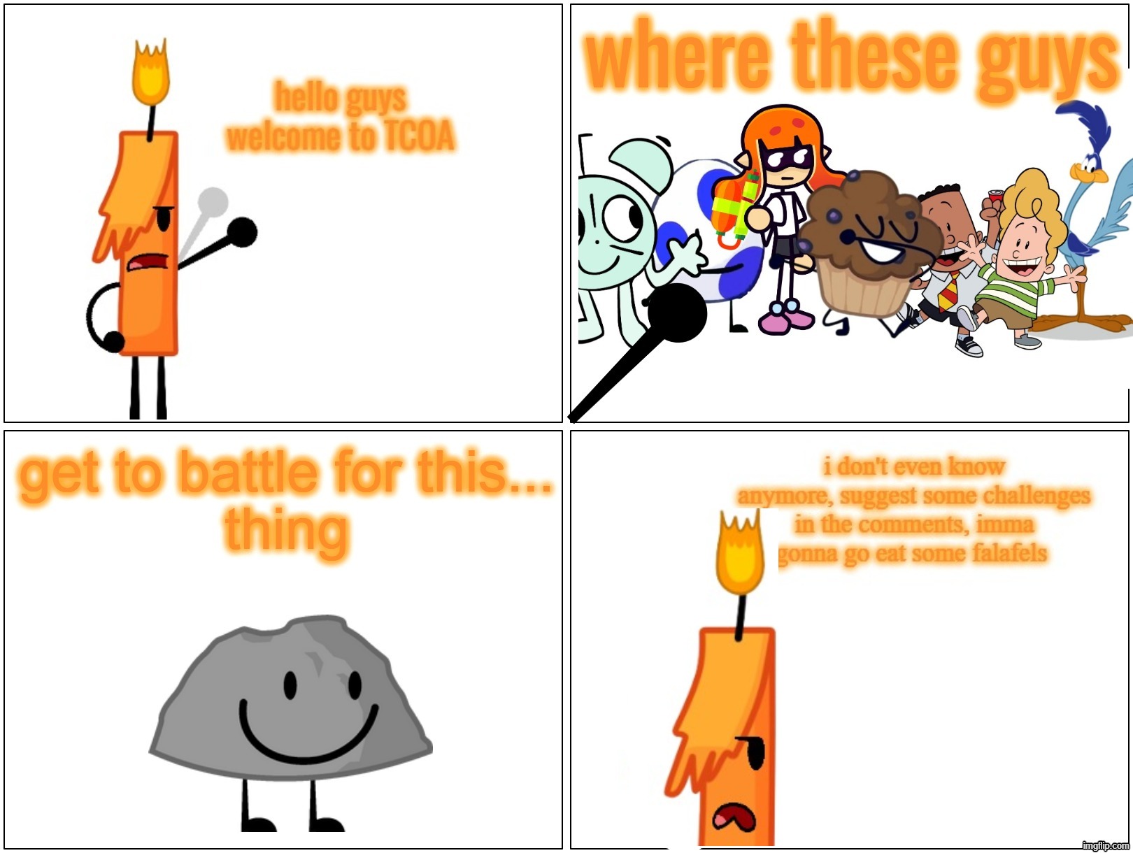 i was thinking of maybe dodgeball or hurdles | image tagged in blank comic panel 2x2,object shows,anti aicp,crossover | made w/ Imgflip meme maker