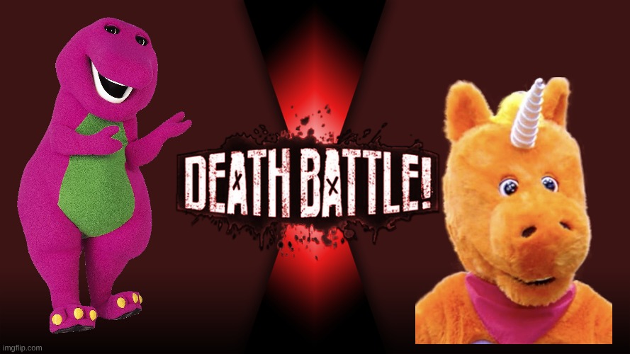 Barney the dinosaur vs buddy the unicorn (Barney & friends vs buddy) | image tagged in death battle | made w/ Imgflip meme maker