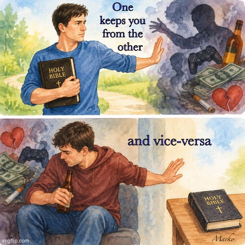 Up To You | One
keeps you
from the
     other; and vice-versa; Marko | image tagged in memes,choose wisely,existential consequences,depart from sin before the lord departs from you | made w/ Imgflip meme maker
