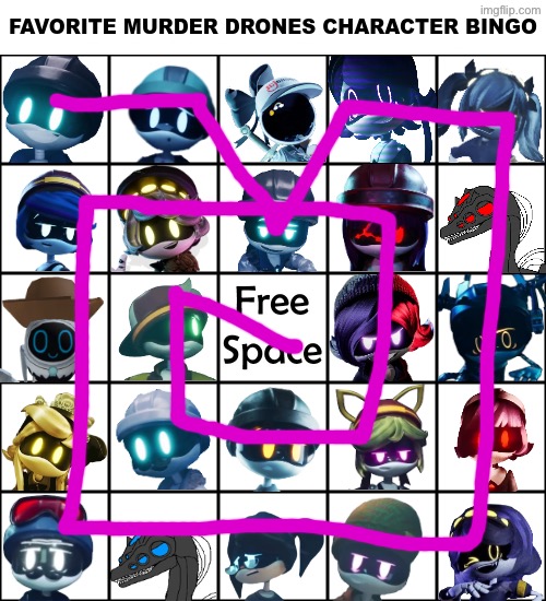 Favorite Murder Drones Character Bingo | image tagged in favorite murder drones character bingo,remix | made w/ Imgflip meme maker