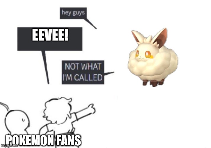 pokefans | eevee! pokemon fans | image tagged in hey guys - not what i'm called | made w/ Imgflip meme maker