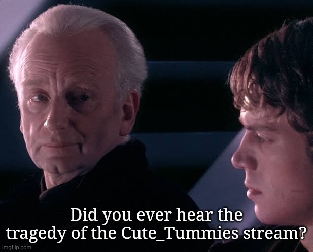 Did you hear the tragedy of Darth Plagueis the wise | Did you ever hear the tragedy of the Cute_Tummies stream? | image tagged in did you hear the tragedy of darth plagueis the wise | made w/ Imgflip meme maker