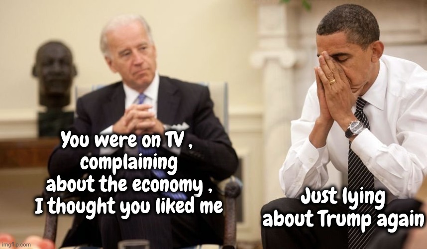 I hate that they think we're stupid | You were on TV , 
complaining about the economy , I thought you liked me; Just lying about Trump again | image tagged in biden obama,embarrassing,hypocrite,tds,the great divider,shame on you | made w/ Imgflip meme maker