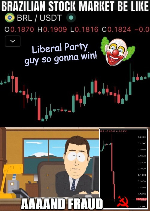$200bn lost.Socialist winner used a 2 hour forced delay to suddenly get on top. How very Democrat. Gonna make another Maduro? | image tagged in brazil,election fraud,politics,aaaaand its gone | made w/ Imgflip meme maker