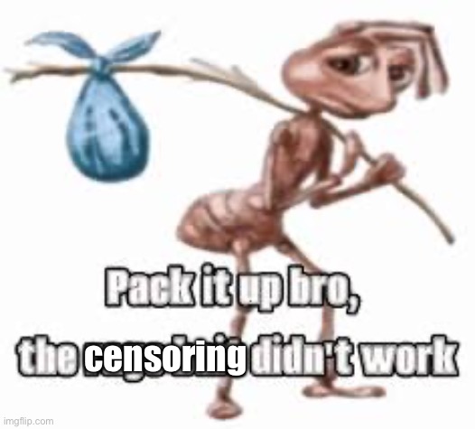Pack it up bro, the censoring didn’t work | censoring | image tagged in pack it up bro,censorship,didn't work,thanks for nothing | made w/ Imgflip meme maker