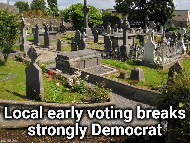 Local early voting breaks
strongly Democrat | image tagged in memes,cemetery,early voting,democrats,voter fraud,election 2026 | made w/ Imgflip meme maker