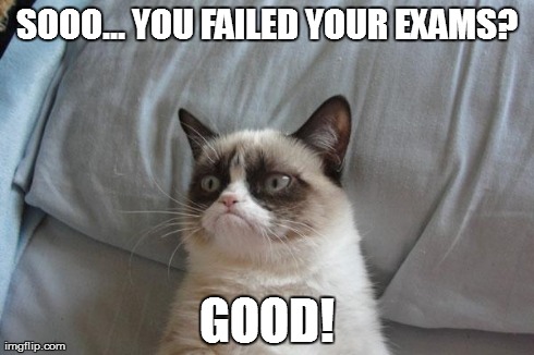 Sooo.... | SOOO... YOU FAILED YOUR EXAMS? GOOD! | image tagged in memes,grumpy cat bed,grumpy cat | made w/ Imgflip meme maker