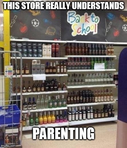 Parenting 101 | THIS STORE REALLY UNDERSTANDS PARENTING | image tagged in back to school,humor,funny,alcohol,drinking,parenting | made w/ Imgflip meme maker