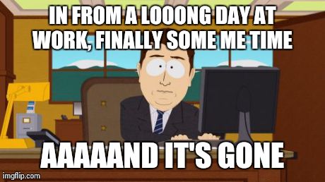 Aaaaand Its Gone | IN FROM A LOOONG DAY AT WORK, FINALLY SOME ME TIME  AAAAAND IT'S GONE | image tagged in memes,aaaaand its gone | made w/ Imgflip meme maker