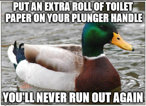 Actual Advice Mallard Meme | PUT AN EXTRA ROLL OF TOILET PAPER ON YOUR PLUNGER HANDLE YOU'LL NEVER RUN OUT AGAIN | image tagged in memes,actual advice mallard | made w/ Imgflip meme maker