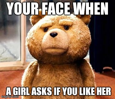 TED | YOUR FACE WHEN  A GIRL ASKS IF YOU LIKE HER | image tagged in memes,ted | made w/ Imgflip meme maker