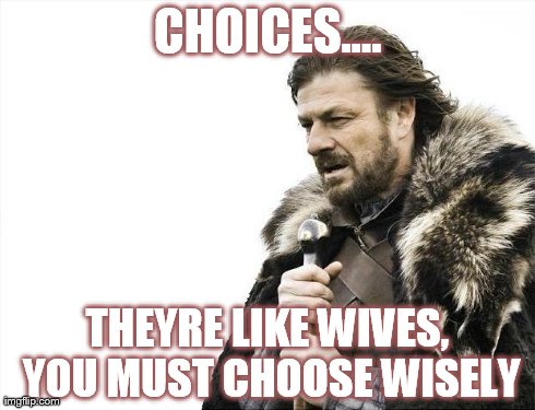 Brace Yourselves X is Coming Meme | CHOICES.... THEYRE LIKE WIVES, YOU MUST CHOOSE WISELY | image tagged in memes,brace yourselves x is coming | made w/ Imgflip meme maker