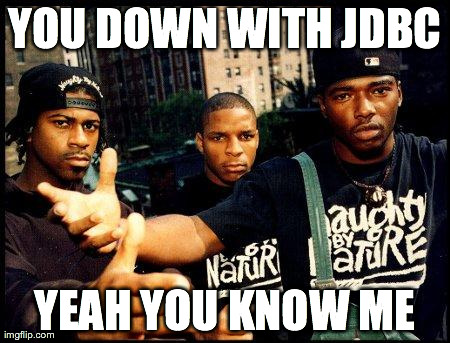 YOU DOWN WITH JDBC YEAH YOU KNOW ME | image tagged in naughty by nature,ProgrammerHumor | made w/ Imgflip meme maker
