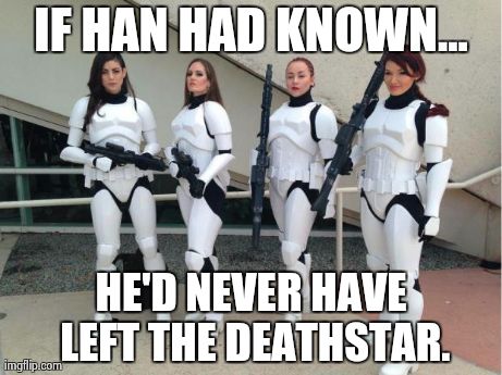 Missed opportunities.  | IF HAN HAD KNOWN... HE'D NEVER HAVE LEFT THE DEATHSTAR. | image tagged in troopers,sex,hot | made w/ Imgflip meme maker