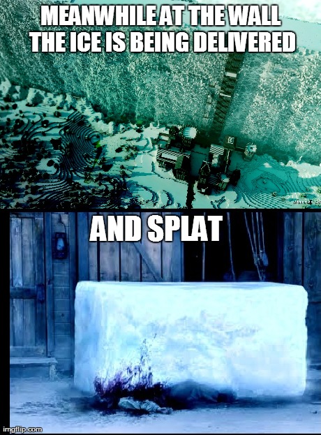 game of thrones | MEANWHILE AT THE WALL THE ICE IS BEING DELIVERED AND SPLAT | image tagged in wall,ice,game of thrones | made w/ Imgflip meme maker