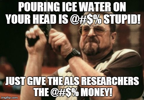 Am I The Only One Around Here | POURING ICE WATER ON YOUR HEAD IS @#$% STUPID! JUST GIVE THE ALS RESEARCHERS THE @#$% MONEY! | image tagged in memes,am i the only one around here | made w/ Imgflip meme maker