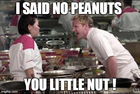 Angry Chef Gordon Ramsay | I SAID NO PEANUTS  YOU LITTLE NUT ! | image tagged in memes,angry chef gordon ramsay | made w/ Imgflip meme maker