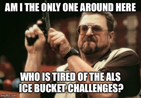 Am I The Only One Around Here Meme | AM I THE ONLY ONE AROUND HERE WHO IS TIRED OF THE ALS ICE BUCKET CHALLENGES? | image tagged in memes,am i the only one around here | made w/ Imgflip meme maker