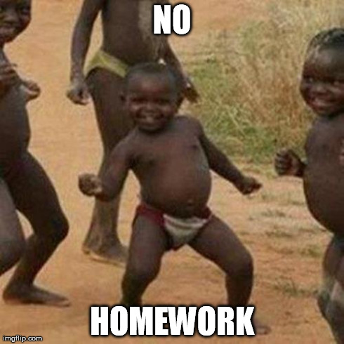 Third World Success Kid Meme | NO HOMEWORK | image tagged in memes,third world success kid | made w/ Imgflip meme maker