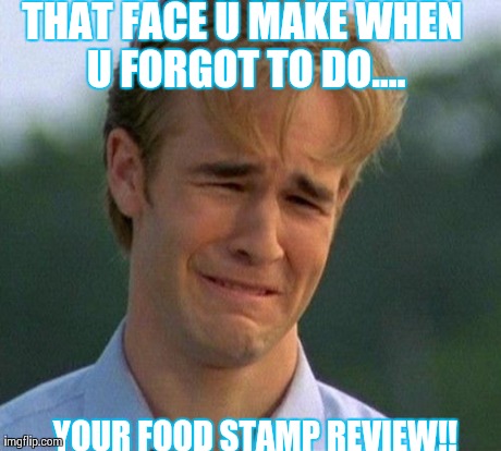 1990s First World Problems | THAT FACE U MAKE WHEN U FORGOT TO DO....  YOUR FOOD STAMP REVIEW!! | image tagged in memes,1990s first world problems | made w/ Imgflip meme maker