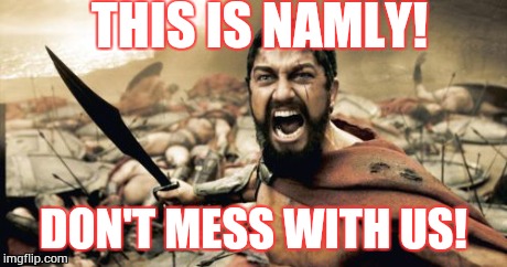Sparta Leonidas Meme | THIS IS NAMLY! DON'T MESS WITH US! | image tagged in memes,sparta leonidas | made w/ Imgflip meme maker