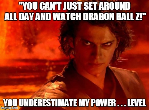 You Underestimate My Power Meme | "YOU CAN'T JUST SET AROUND ALL DAY AND WATCH DRAGON BALL Z!" YOU UNDERESTIMATE MY POWER . . . LEVEL | image tagged in memes,you underestimate my power | made w/ Imgflip meme maker