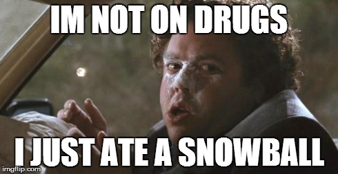 Im not on drugs | IM NOT ON DRUGS I JUST ATE A SNOWBALL | image tagged in drugs,stoner,busted,fat | made w/ Imgflip meme maker