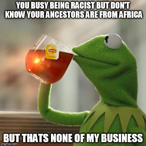 But That's None Of My Business | YOU BUSY BEING RACIST BUT DON'T KNOW YOUR ANCESTORS ARE FROM AFRICA BUT THATS NONE OF MY BUSINESS | image tagged in memes,but thats none of my business,kermit the frog | made w/ Imgflip meme maker