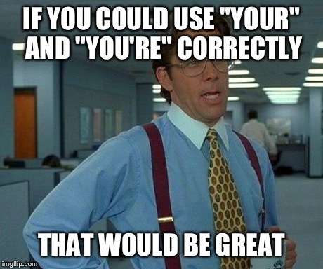 That Would Be Great Meme | IF YOU COULD USE "YOUR" AND "YOU'RE" CORRECTLY THAT WOULD BE GREAT | image tagged in memes,that would be great | made w/ Imgflip meme maker