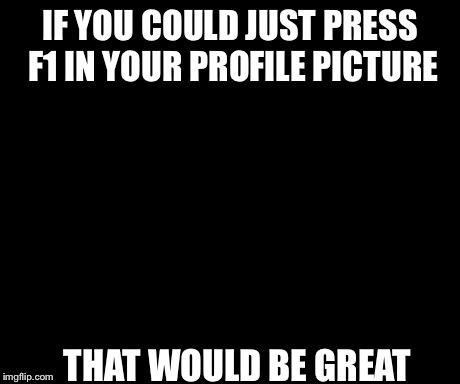 That Would Be Great Meme | IF YOU COULD JUST PRESS F1 IN YOUR PROFILE PICTURE THAT WOULD BE GREAT | image tagged in memes,that would be great | made w/ Imgflip meme maker