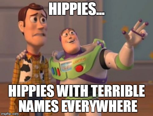 X, X Everywhere Meme | HIPPIES... HIPPIES WITH TERRIBLE NAMES EVERYWHERE | image tagged in memes,x x everywhere | made w/ Imgflip meme maker