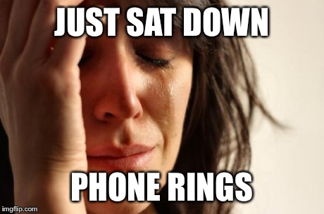 First World Problems Meme | JUST SAT DOWN PHONE RINGS | image tagged in memes,first world problems | made w/ Imgflip meme maker