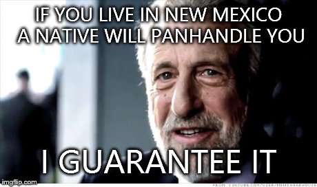 I Guarantee It | IF YOU LIVE IN NEW MEXICO A NATIVE WILL PANHANDLE YOU I GUARANTEE IT | image tagged in memes,i guarantee it | made w/ Imgflip meme maker