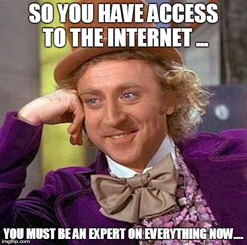 Creepy Condescending Wonka Meme | SO YOU HAVE ACCESS TO THE INTERNET ... YOU MUST BE AN EXPERT ON EVERYTHING NOW.... | image tagged in memes,creepy condescending wonka | made w/ Imgflip meme maker