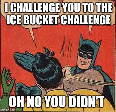 Batman Slapping Robin Meme | I CHALLENGE YOU TO THE ICE BUCKET CHALLENGE  OH NO YOU DIDN'T | image tagged in memes,batman slapping robin | made w/ Imgflip meme maker