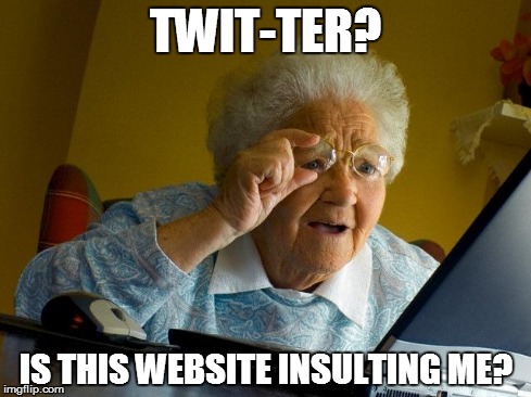 Grandma Finds The Internet | TWIT-TER? IS THIS WEBSITE INSULTING ME? | image tagged in memes,grandma finds the internet | made w/ Imgflip meme maker