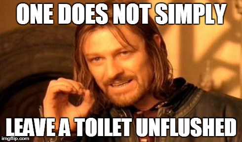 One Does Not Simply | ONE DOES NOT SIMPLY LEAVE A TOILET UNFLUSHED | image tagged in memes,one does not simply | made w/ Imgflip meme maker