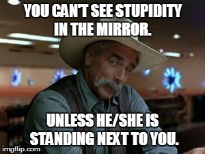 special kind of stupid | YOU CAN'T SEE STUPIDITY IN THE MIRROR. UNLESS HE/SHE IS STANDING NEXT TO YOU. | image tagged in special kind of stupid | made w/ Imgflip meme maker