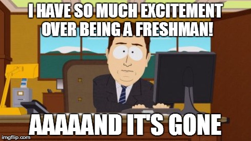 Aaaaand Its Gone Meme | I HAVE SO MUCH EXCITEMENT OVER BEING A FRESHMAN! AAAAAND IT'S GONE | image tagged in memes,aaaaand its gone | made w/ Imgflip meme maker