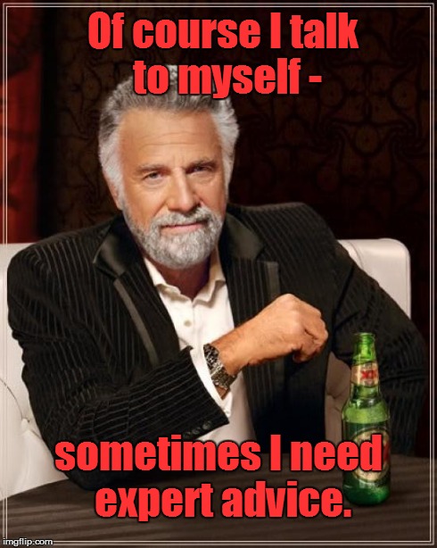 Best advice | Of course I talk to myself - sometimes I need expert advice. | image tagged in memes,the most interesting man in the world | made w/ Imgflip meme maker