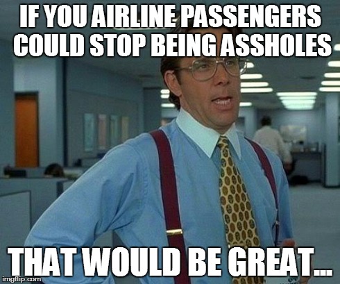 That Would Be Great Meme | IF YOU AIRLINE PASSENGERS COULD STOP BEING ASSHOLES THAT WOULD BE GREAT... | image tagged in memes,that would be great,funny,news | made w/ Imgflip meme maker