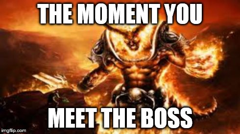 THE MOMENT YOU MEET THE BOSS | image tagged in lord of a ring | made w/ Imgflip meme maker