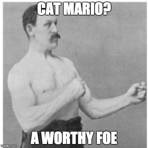 Overly Manly Man | CAT MARIO? A WORTHY FOE | image tagged in memes,overly manly man | made w/ Imgflip meme maker