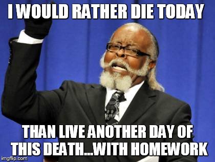 Too Damn High | I WOULD RATHER DIE TODAY THAN LIVE ANOTHER DAY OF THIS DEATH...WITH HOMEWORK | image tagged in memes,too damn high | made w/ Imgflip meme maker