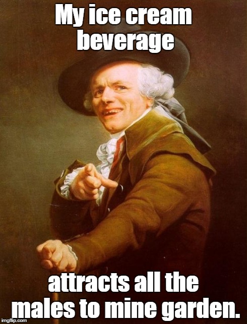 Joseph Ducreux | My ice cream beverage attracts all the males to mine garden. | image tagged in memes,joseph ducreux | made w/ Imgflip meme maker