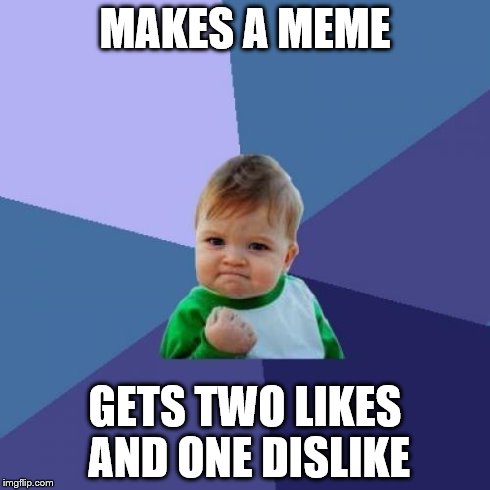 Success Kid Meme | MAKES A MEME GETS TWO LIKES AND ONE DISLIKE | image tagged in memes,success kid | made w/ Imgflip meme maker