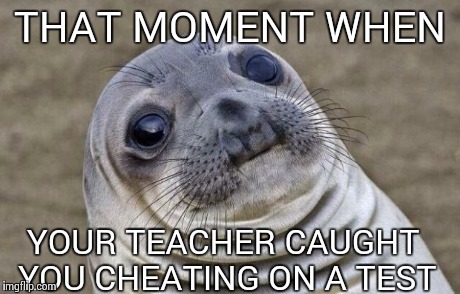 Awkward Moment Sealion Meme | THAT MOMENT WHEN YOUR TEACHER CAUGHT YOU CHEATING ON A TEST | image tagged in memes,awkward moment sealion | made w/ Imgflip meme maker