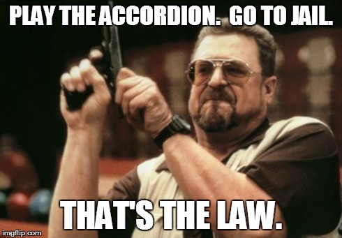 Am I The Only One Around Here Meme | PLAY THE ACCORDION.  GO TO JAIL. THAT'S THE LAW. | image tagged in memes,am i the only one around here | made w/ Imgflip meme maker