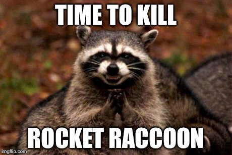 Evil Plotting Raccoon | TIME TO KILL ROCKET RACCOON | image tagged in memes,evil plotting raccoon | made w/ Imgflip meme maker