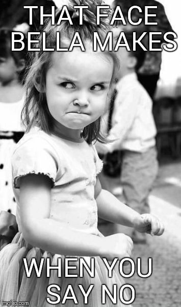 Angry Toddler Meme | THAT FACE BELLA MAKES WHEN YOU SAY NO | image tagged in memes,angry toddler | made w/ Imgflip meme maker